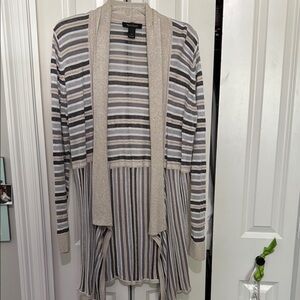 White House Black Market Gray and Cream Striped Cardigan Sweater
